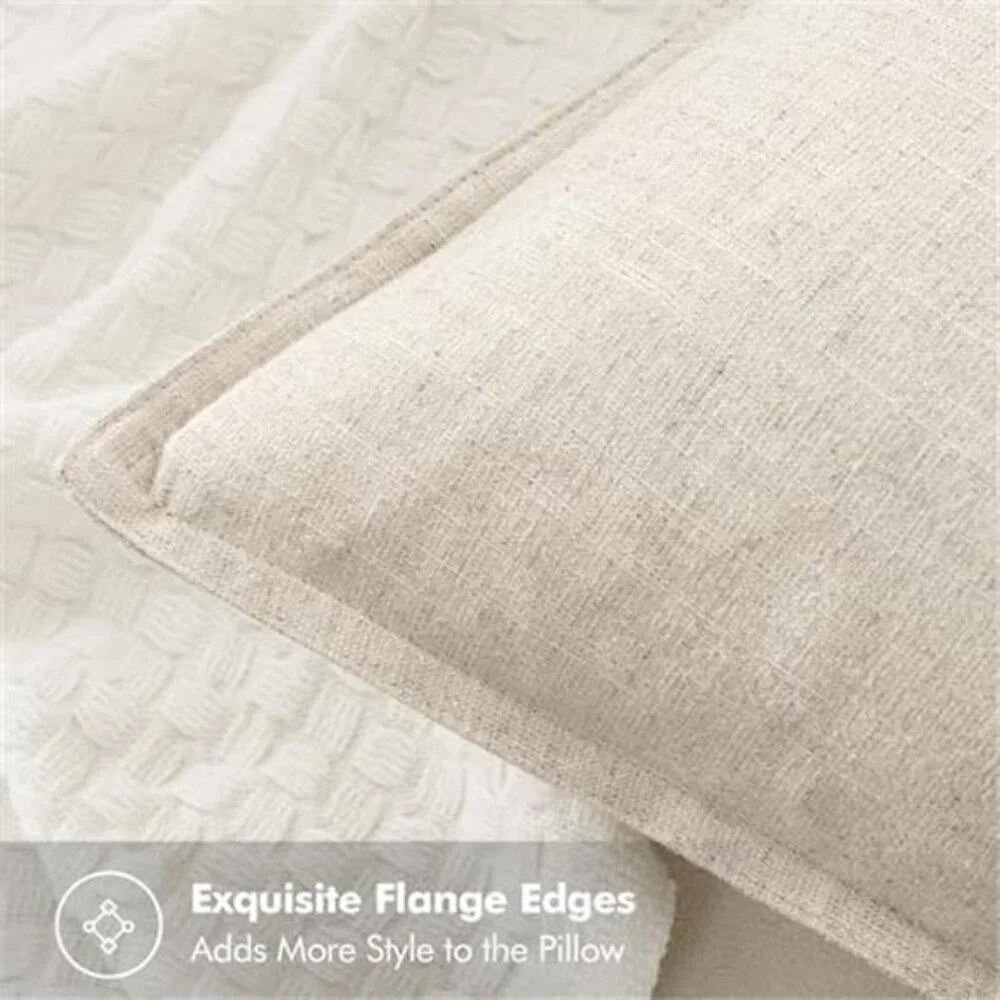 2 Pack Linen Pillow Covers 20x20 Inch Natural Beige Boho Farmhouse NO INSERT